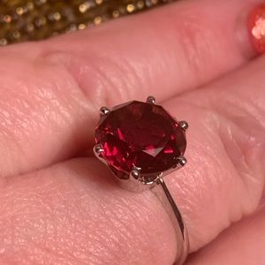 1-day sale…HEIRLOOM ESTATE 14K 6-PRONG WHITE GOLD LARGE SOLITAIRE GARNET RING